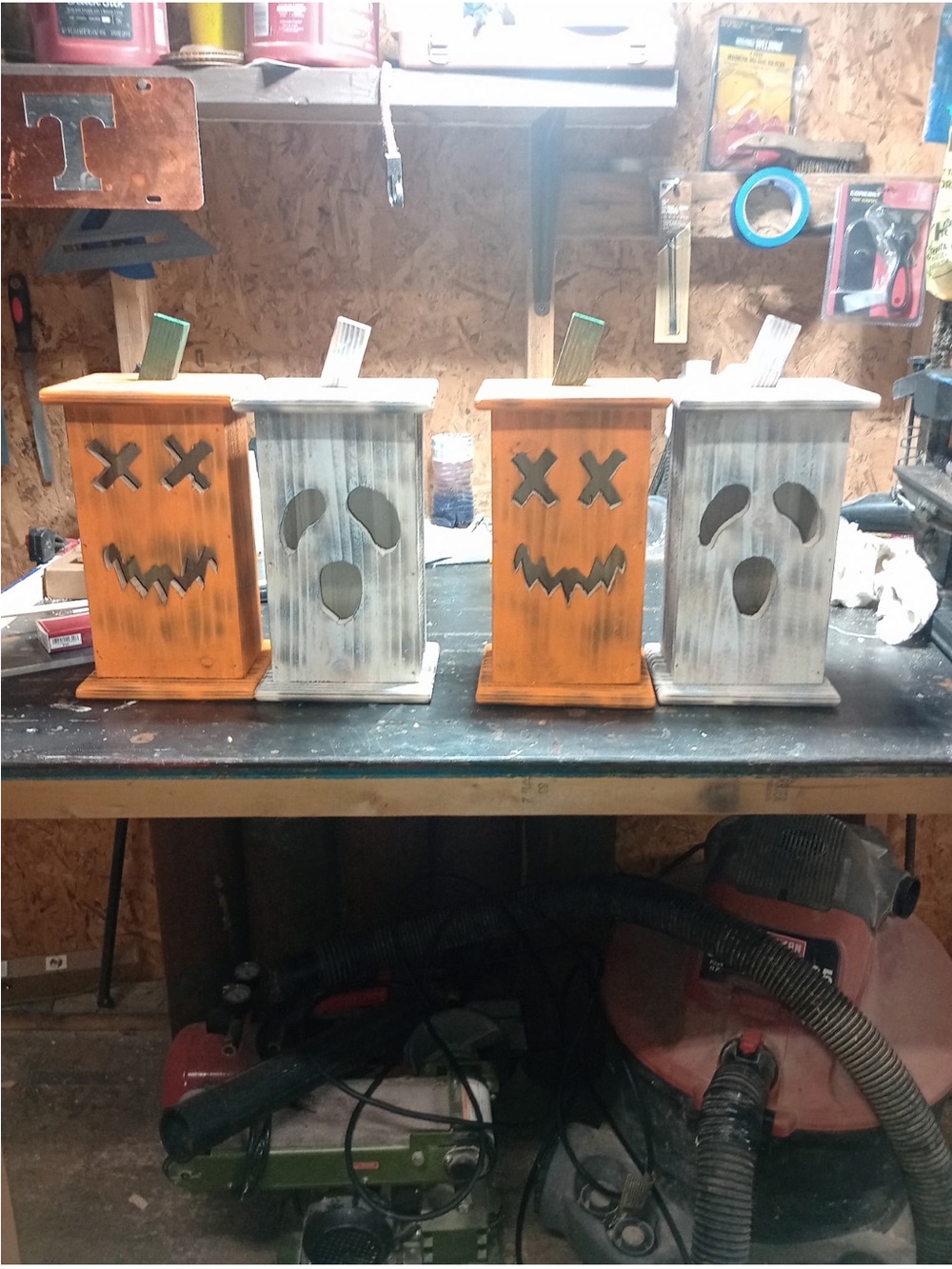 Handcrafted Orange and Gray Wooden Halloween Lanterns - set 2